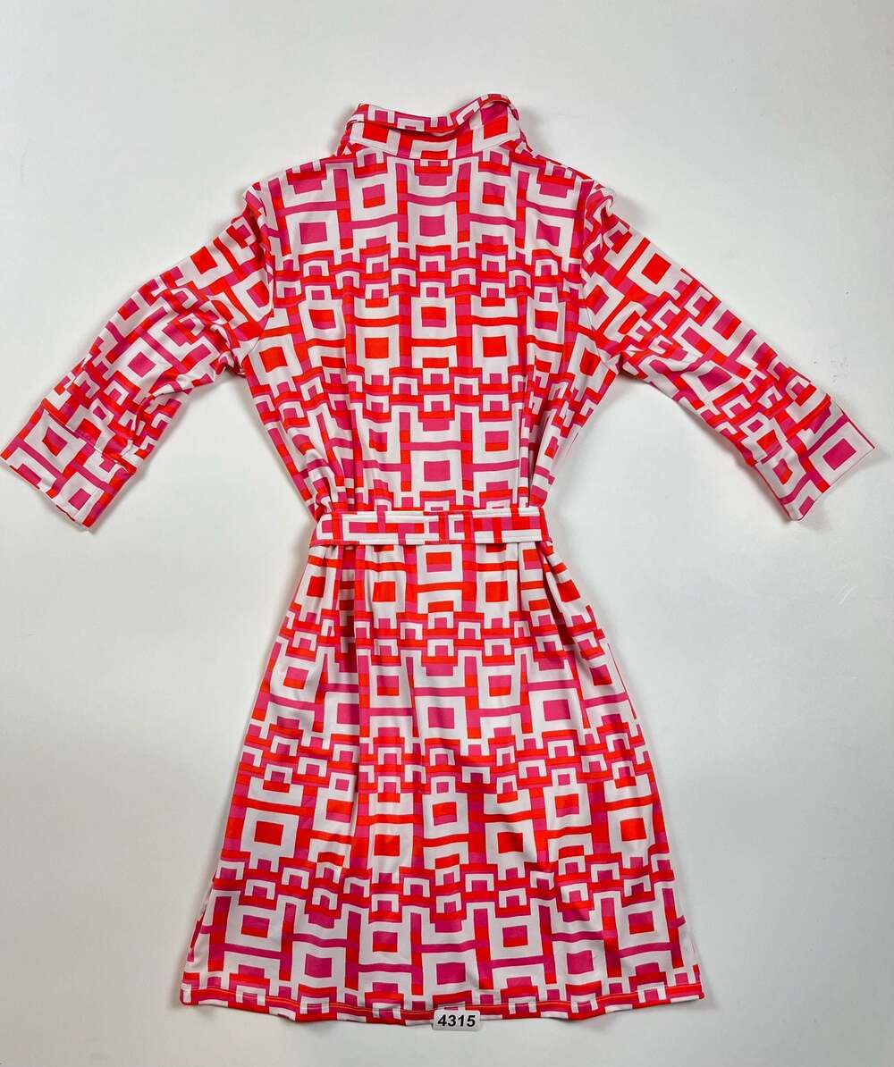 J. McLaughlin Red & Pink Geometric Print Belted Shirt Dress Size XL - Picture 6 of 6